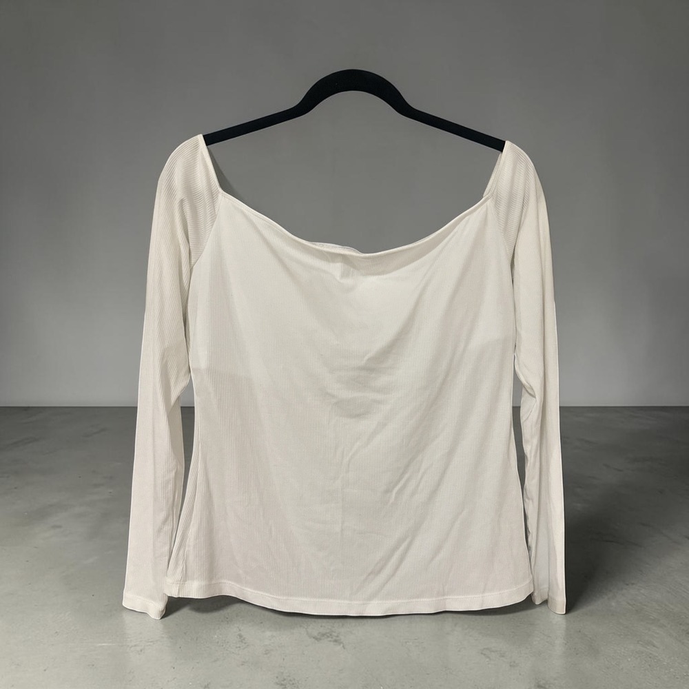 Halara White Ribbed Off The Shoulder Long Sleeve Top with Built-in Bra Large